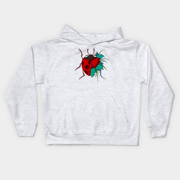 lady bug flower Kids Hoodie by Mako Design 